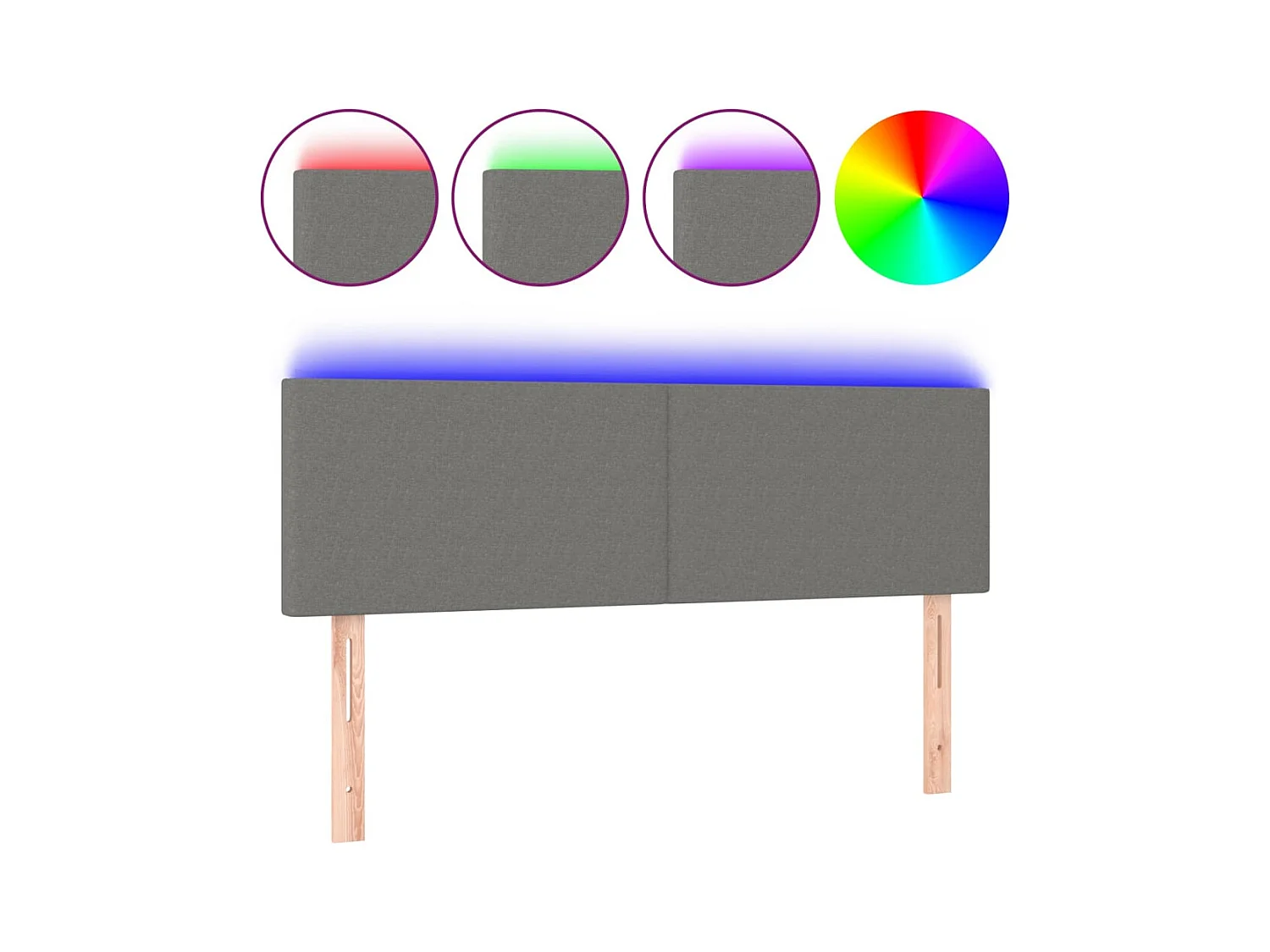 Mueble cabecero | Cabezal de cama | Cabecero con LED de tela gris oscuro 144x5x78/88 cm