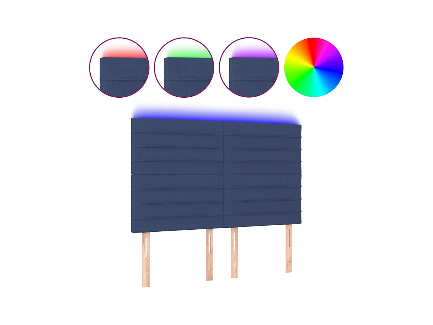 Cabecero | Cabezal de Cama | Mueble cabecero con luces LED tela azul 144x5x118/128 cm