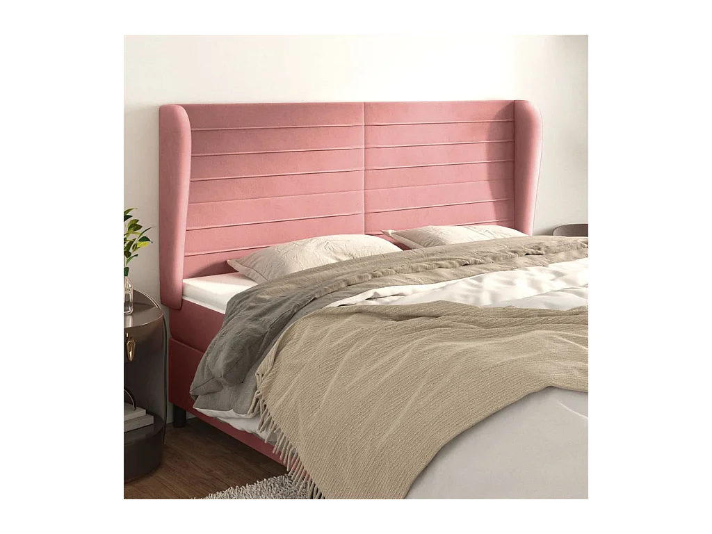 Tête de Lit | Panneau de tête pour lit Moderne avec oreilles Rose 183x23x118/128 cm Velours