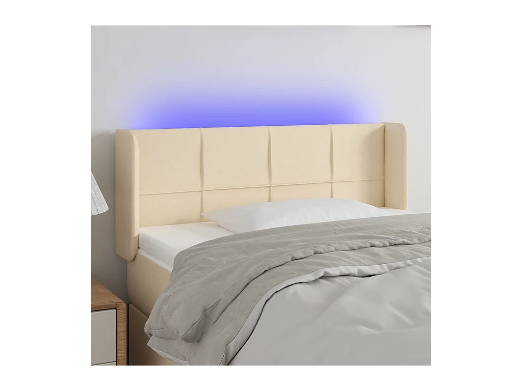 Mueble cabecero | Cabezal de cama | Cabecero con LED de tela crema 83x16x78/88 cm