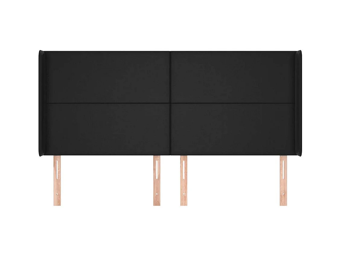 Cabecero | Cabezal de Cama | Mueble cabecero con orejas de cuero sintético negro 163x16x118/128 cm