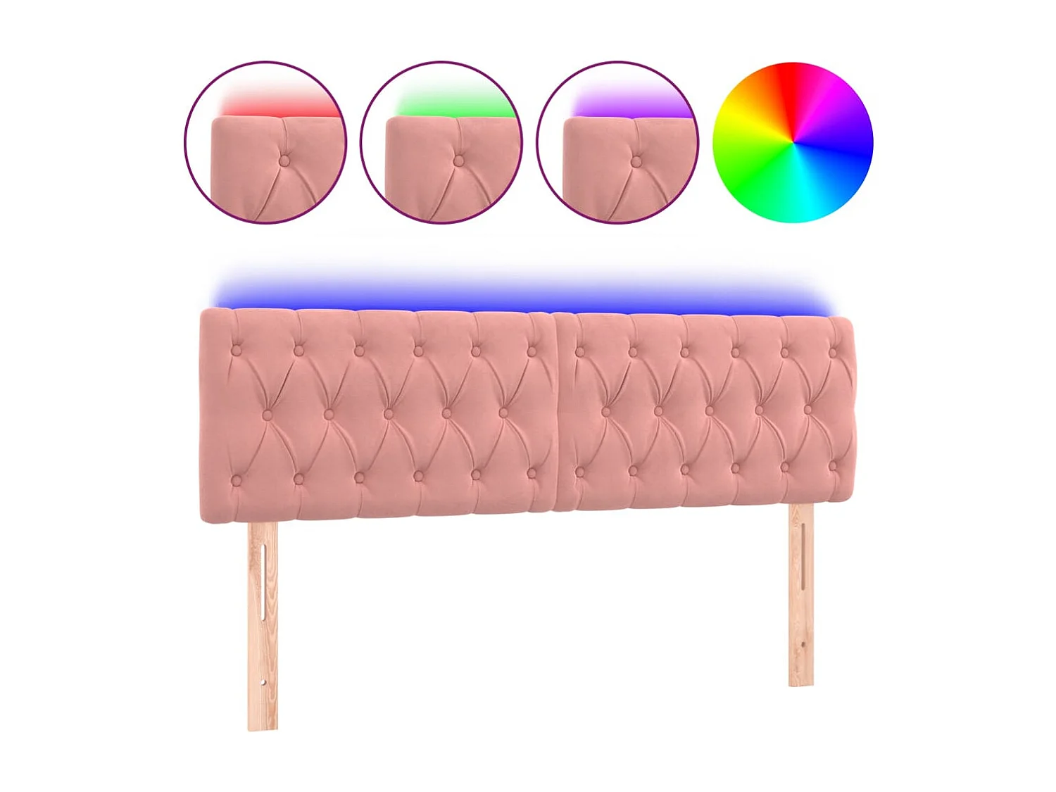 Tête de Lit | Panneau de tête pour lit Moderne à LED Rose 144x7x78/88 cm Velours