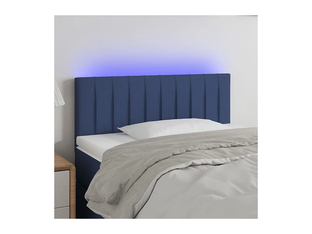 Mueble cabecero | Cabezal de cama | Cabecero con LED de tela azul 80x5x78/88 cm