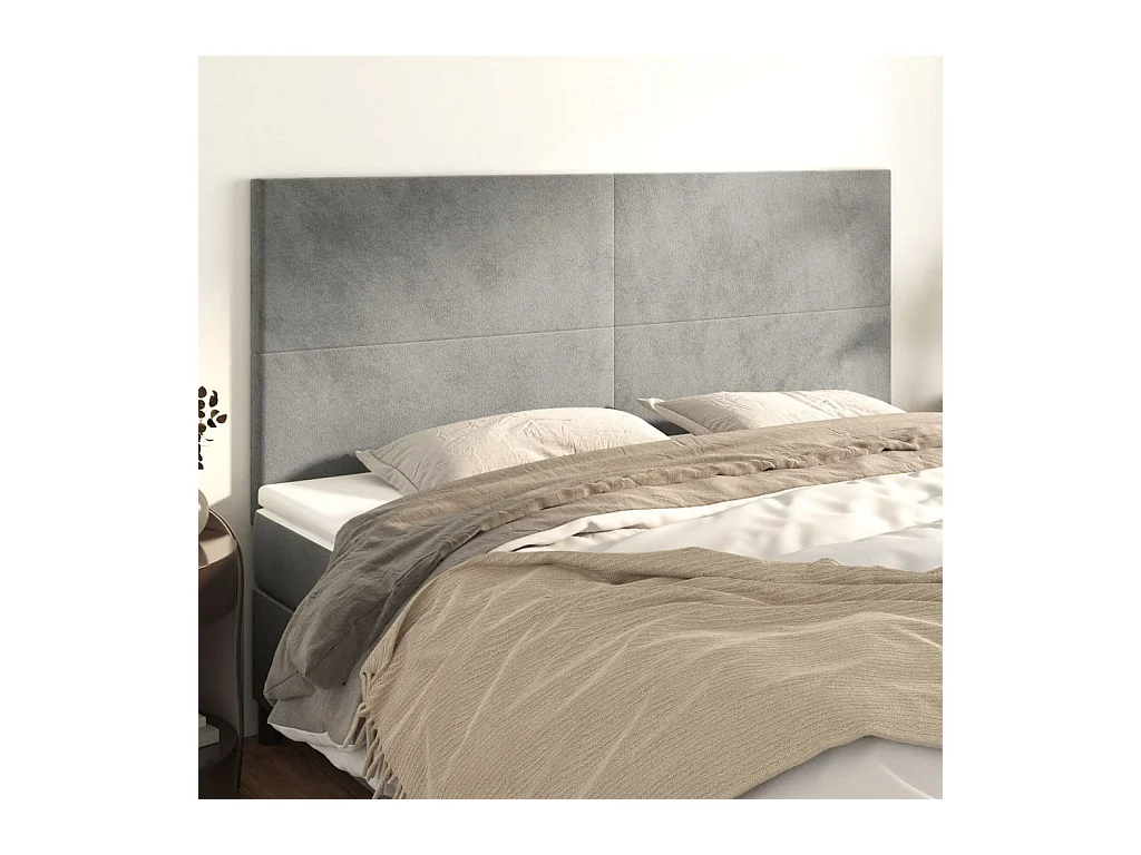 Cabeceros | Cabezal de cama | Mueble de cabecero 4 unidades de terciopelo gris claro 100x5x78/88 cm