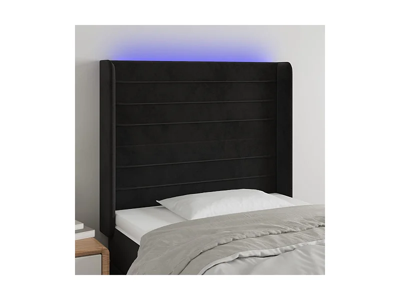 Cabecero | Cabezal de Cama | Mueble cabecero con LED de terciopelo negro 93x16x118/128 cm