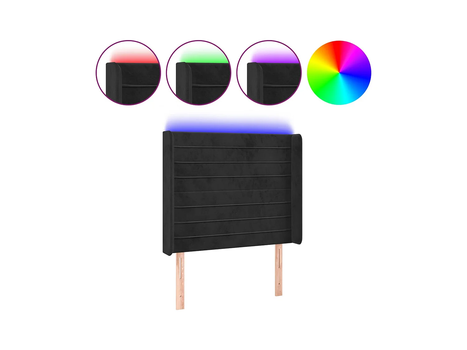 Cabecero | Cabezal de Cama | Mueble cabecero con LED de terciopelo negro 93x16x118/128 cm