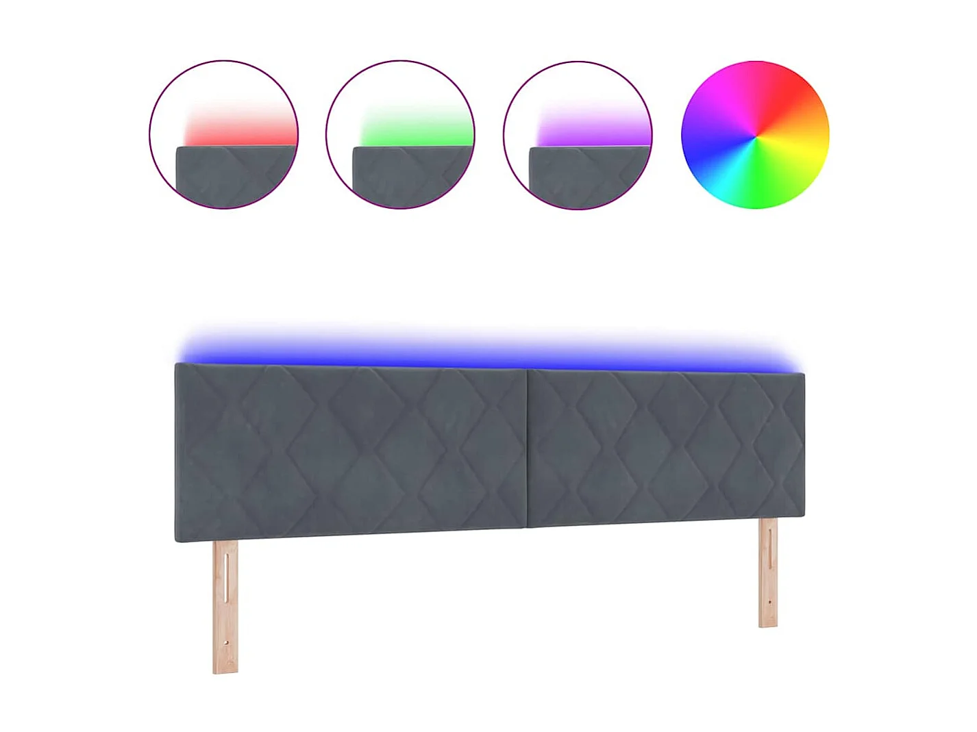 Tête de Lit | Panneau de tête pour lit Moderne LED Geometric Manuel Gris foncé 180 cm Velours