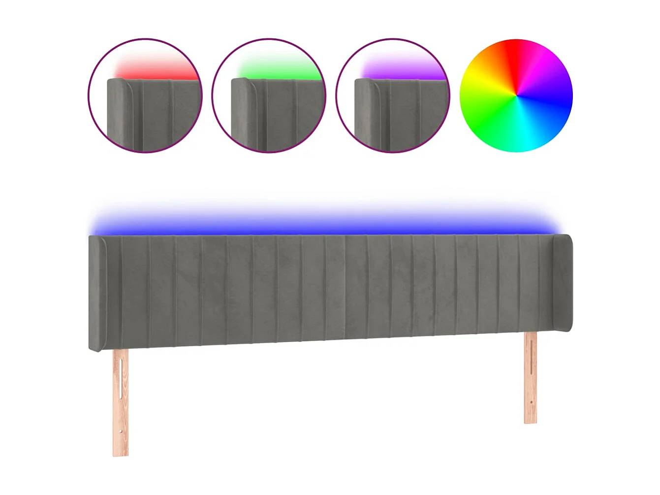 Hoofdbord | Hoofdeinde LED 203x16x78/88 cm fluweel lichtgrijs