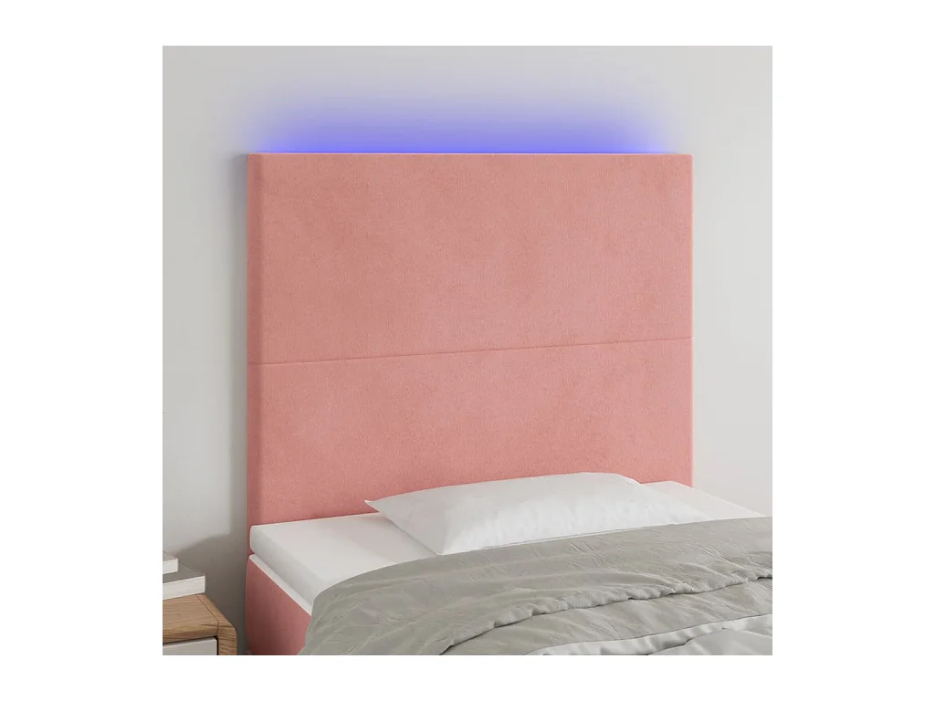 Cabecero | Cabezal de Cama | Mueble cabecero con luces LED terciopelo rosa 90x5x118/128 cm