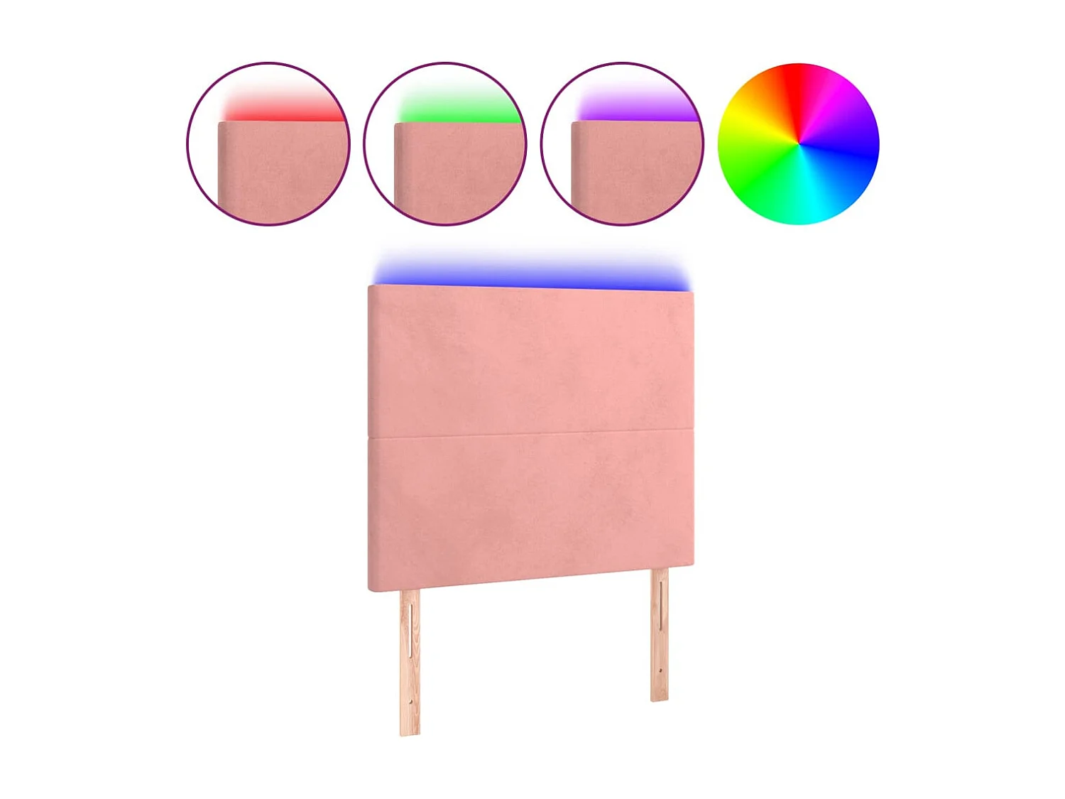 Cabecero | Cabezal de Cama | Mueble cabecero con luces LED terciopelo rosa 90x5x118/128 cm