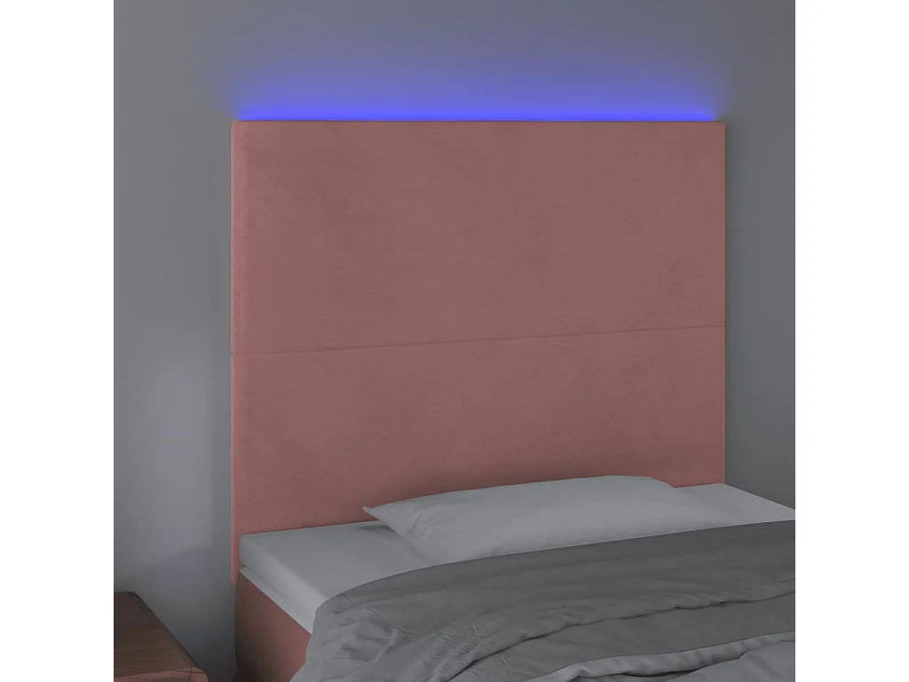 Cabecero | Cabezal de Cama | Mueble cabecero con luces LED terciopelo rosa 90x5x118/128 cm