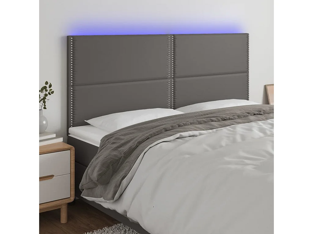 Tête de Lit | Panneau de tête pour lit Moderne à LED Gris 200x5x118/128 cm Similicuir