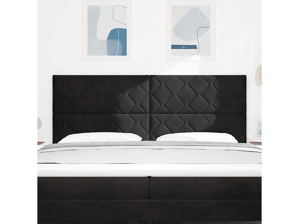 Tête de lit Montage mural | Panneau de tête pour lit Moderne  Géométrique Noir 200 cm Velours