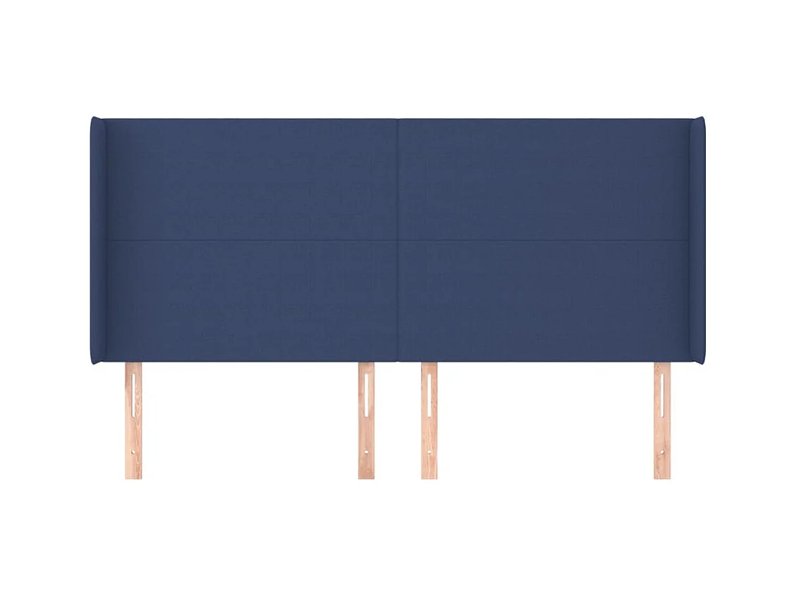 Cabecero | Cabezal de Cama | Mueble cabecero con orejas de tela azul 183x16x118/128 cm