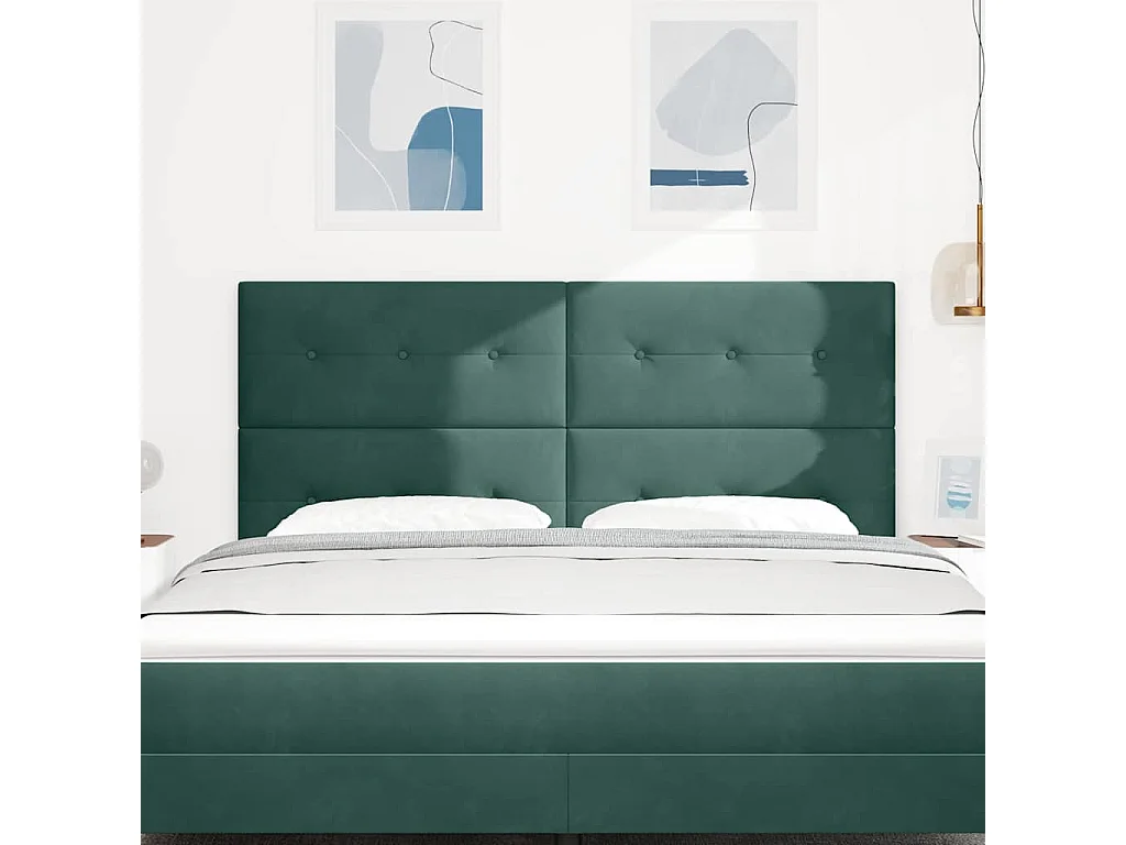 Tête de Lit | Panneau de tête pour lit Moderne avec des lumières à LED Réglable Vert 90 cm Velours