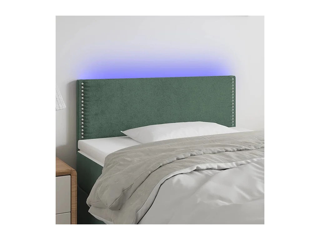 Tête de Lit | Panneau de tête pour lit Moderne à LED Vert foncé 100x5x78/88 cm Velours