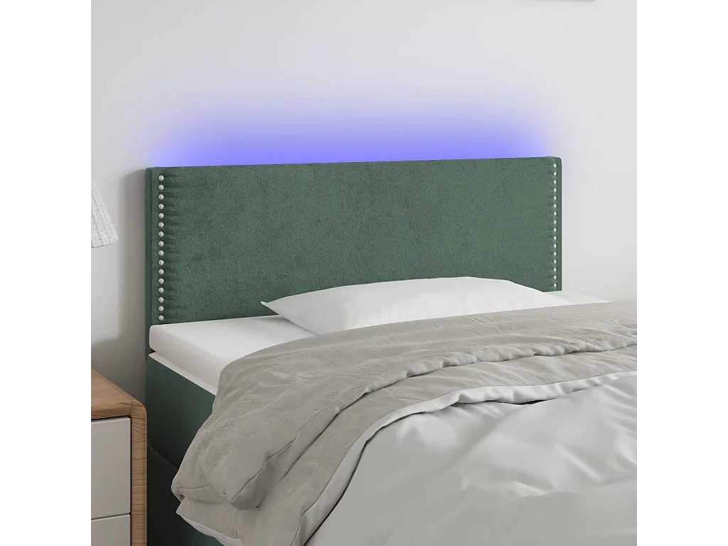 Tête de Lit | Panneau de tête pour lit Moderne à LED Vert foncé 100x5x78/88 cm Velours