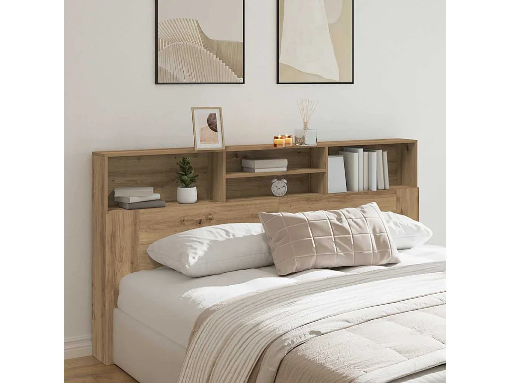 Tête de Lit avec rangement | Armoire de tête de lit chêne artisanal 200x19x103,5 cm