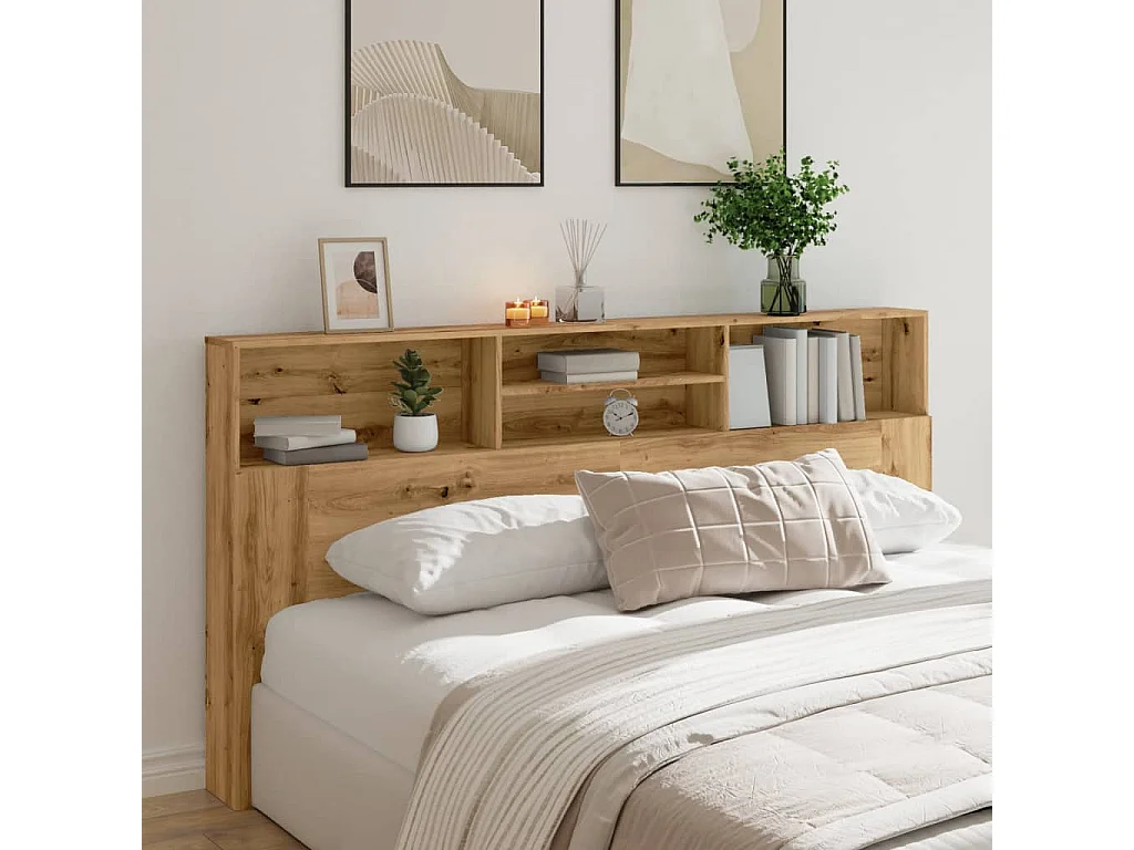 Tête de Lit avec rangement | Armoire de tête de lit chêne artisanal 200x19x103,5 cm