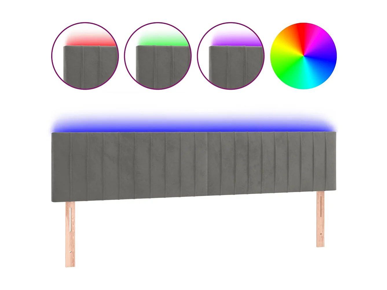 Cabecero | Cabezal de Cama | Mueble cabecero con LED de terciopelo gris claro 180x5x78/88 cm