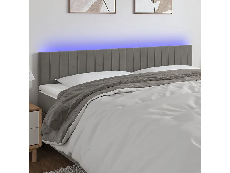 Cabecero | Cabezal de Cama | Mueble cabecero con LED de terciopelo gris claro 180x5x78/88 cm