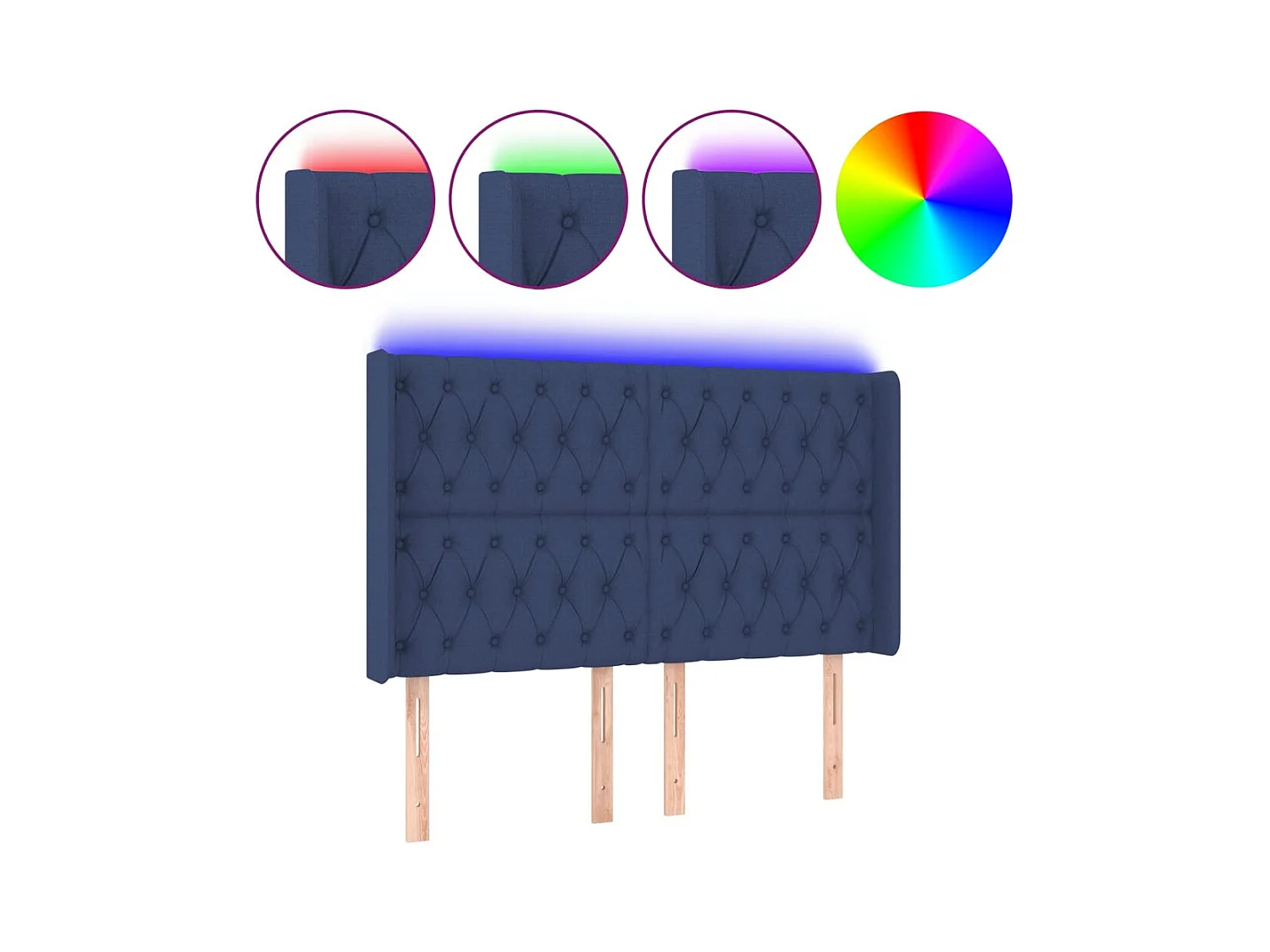 Mueble cabecero | Cabezal de cama | Cabecero con LED de tela azul 147x16x118/128 cm