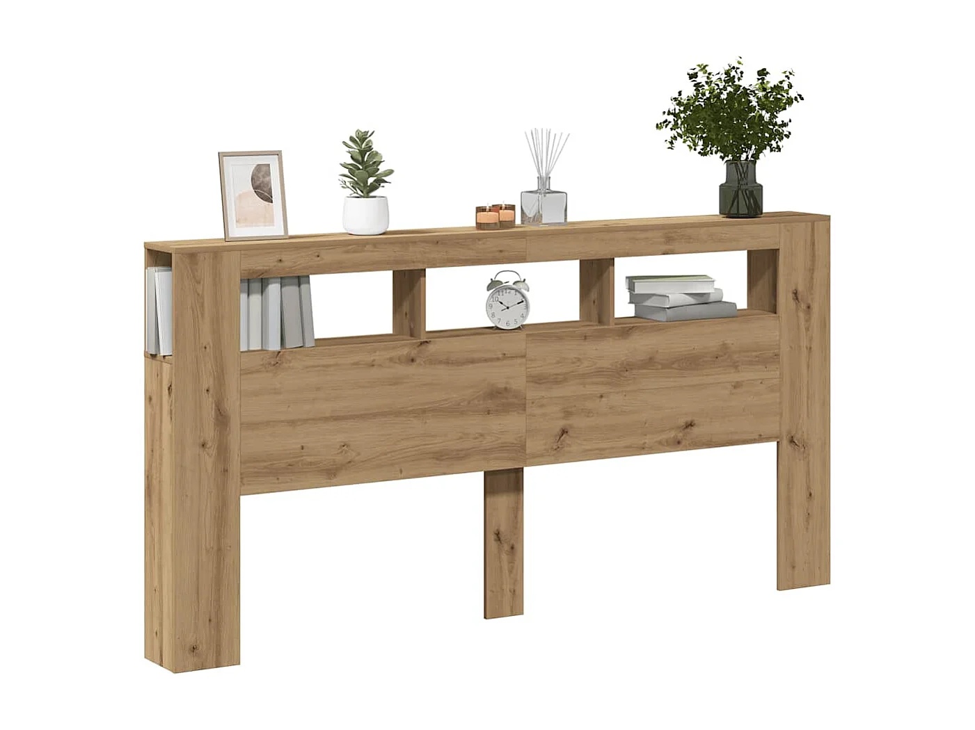 Mueble cabecero | Cabecero | Cabezal de cama LED madera ingeniería roble artisan 200x18,5x103,5 cm