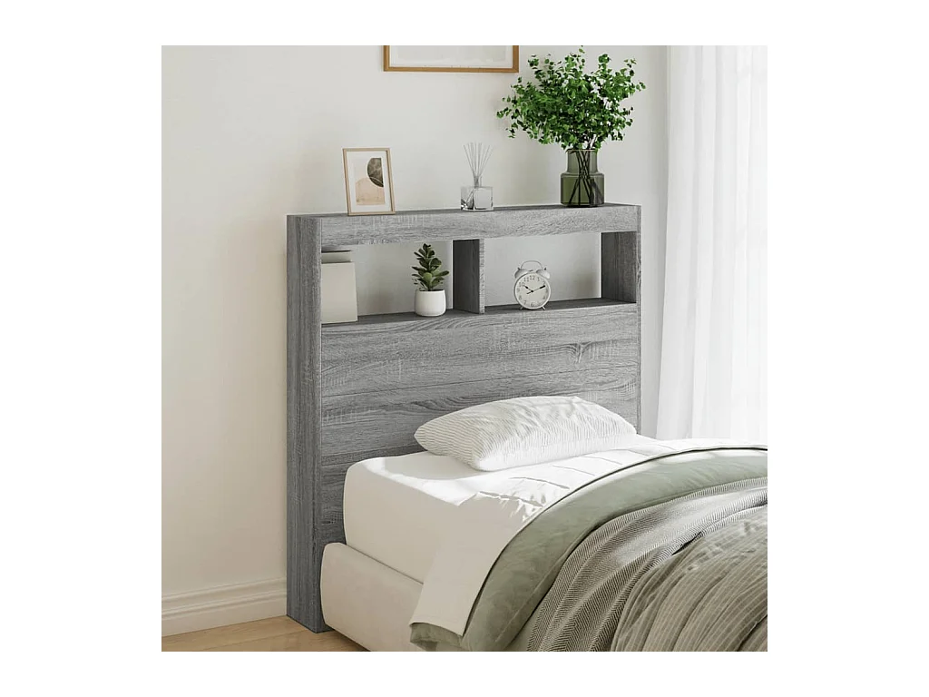 Cabecero de Cama | Cabezal de cama | Mueble de cabecero con luz LED gris Sonoma 100x17x102 cm