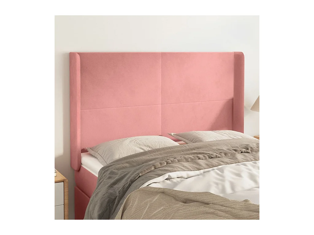 Tête de Lit | Panneau de tête pour lit Moderne avec oreilles Rose 147x16x118/128 cm Velours