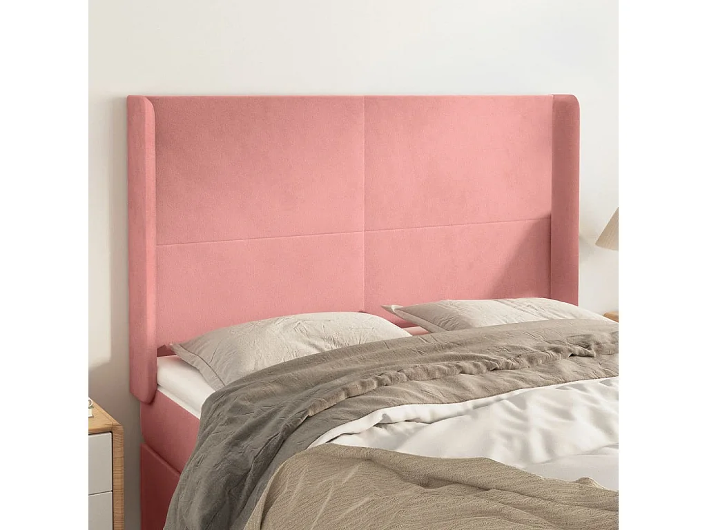 Tête de Lit | Panneau de tête pour lit Moderne avec oreilles Rose 147x16x118/128 cm Velours
