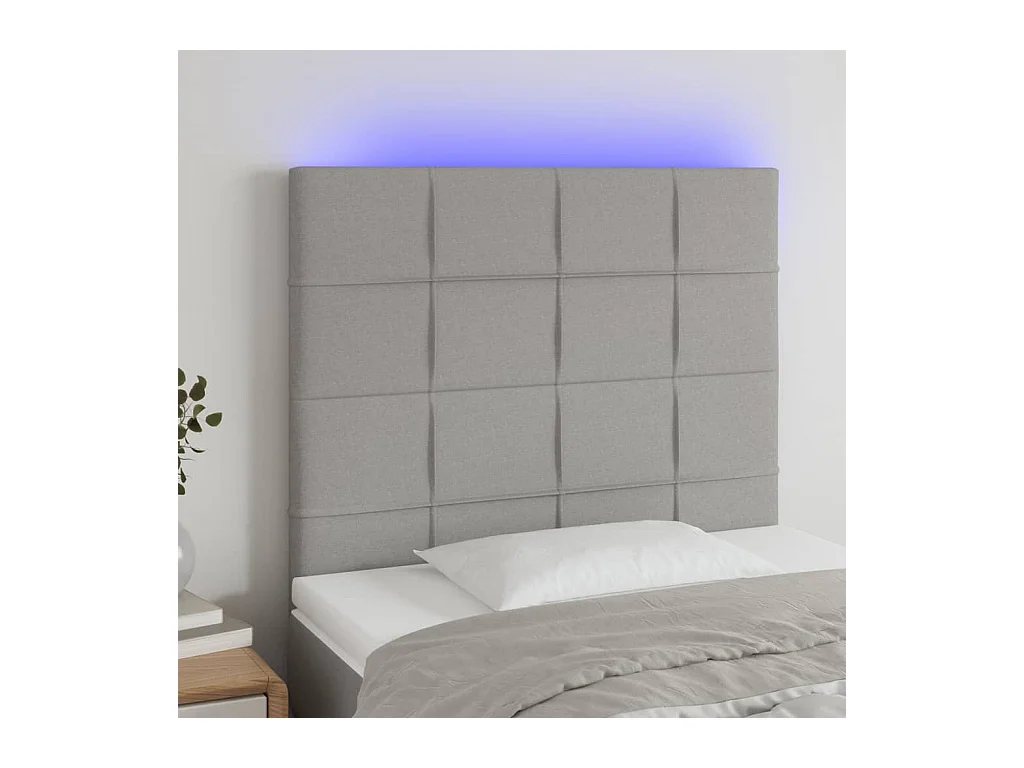 Cabecero | Cabezal de Cama | Mueble cabecero con luces LED tela gris claro 80x5x118/128 cm