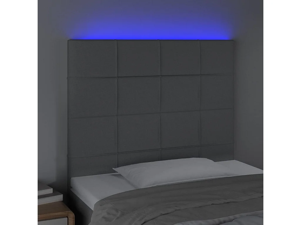 Cabecero | Cabezal de Cama | Mueble cabecero con luces LED tela gris claro 80x5x118/128 cm