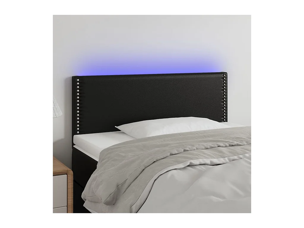 Cabecero | Cabezal de Cama | Mueble cabecero con LED cuero sintético negro 100x5x78/88 cm