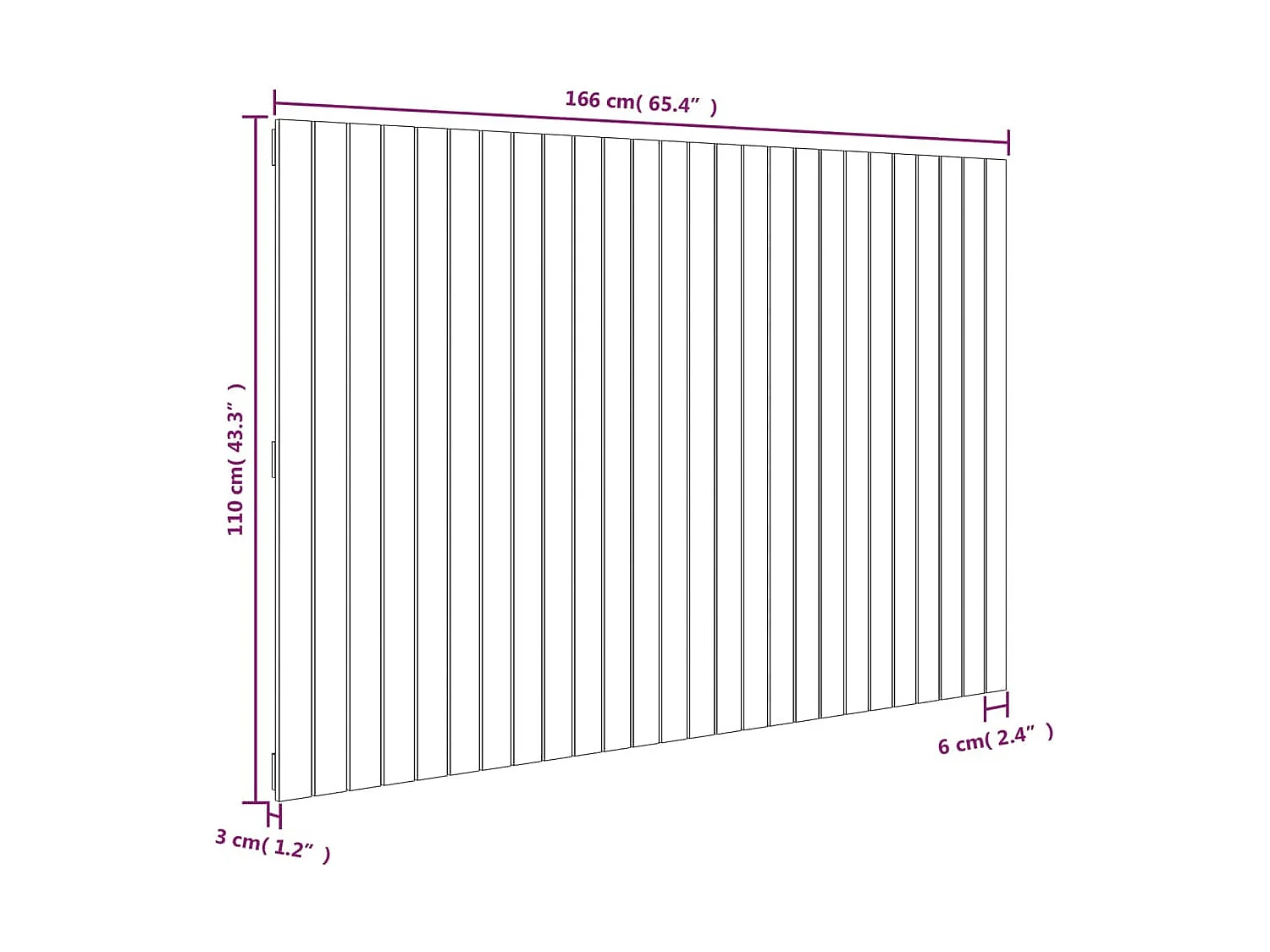 Cabecero de Cama | Cabezal de cama | Mueble de cabecero de pared madera maciza de pino 166x3x110 cm