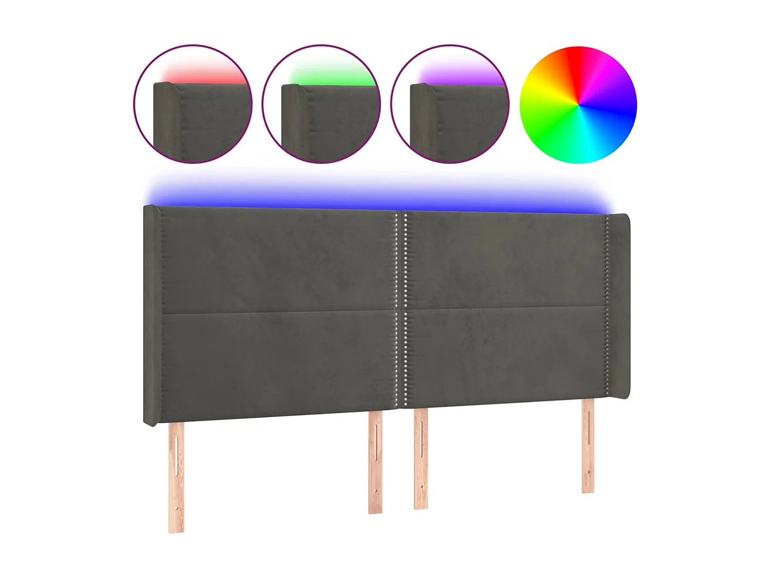 Hoofdbord | Hoofdeinde LED 203x16x118/128 cm fluweel donkergrijs