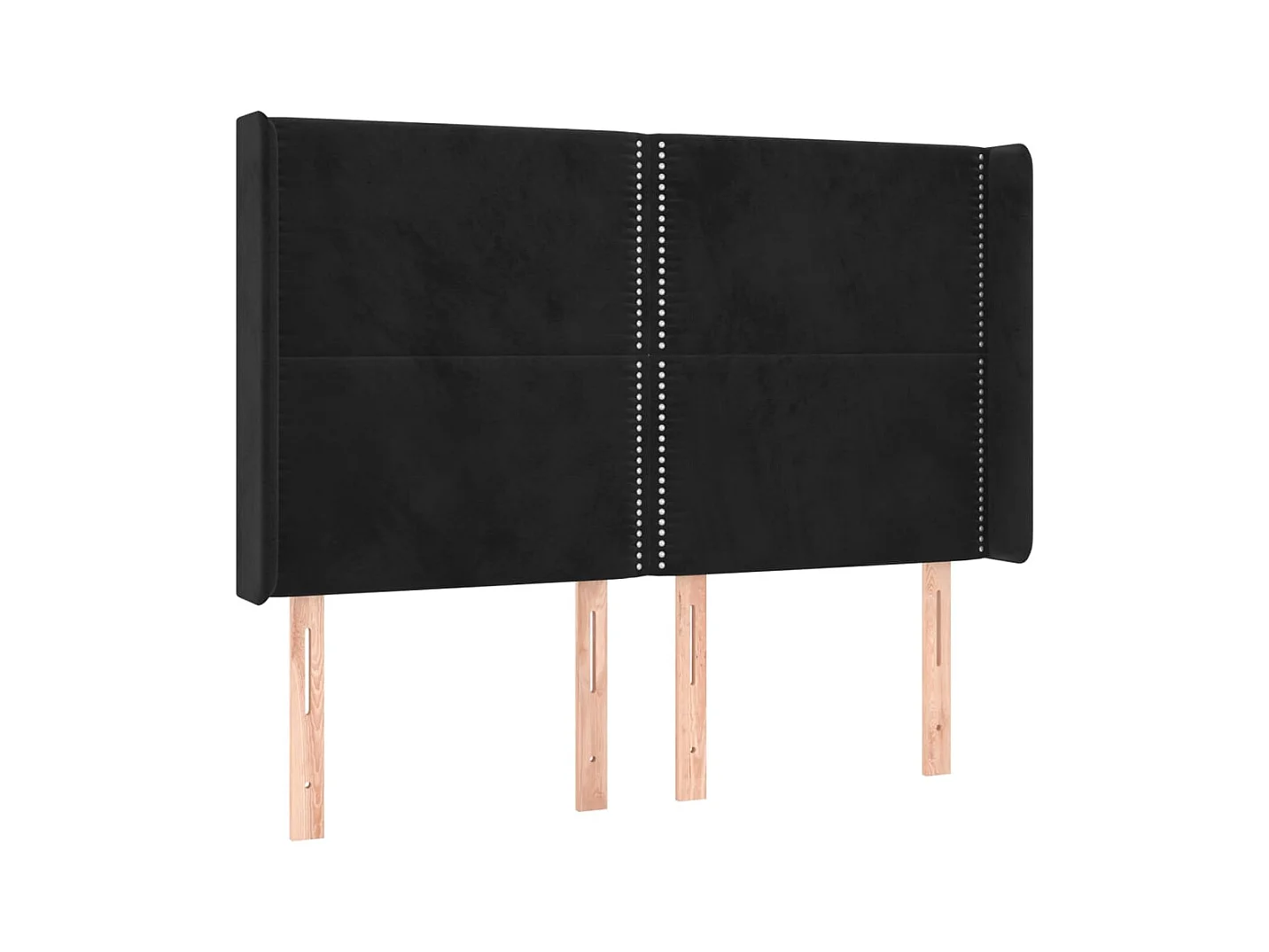 Cabecero | Cabezal de Cama | Mueble cabecero con orejas de terciopelo negro 147x16x118/128 cm