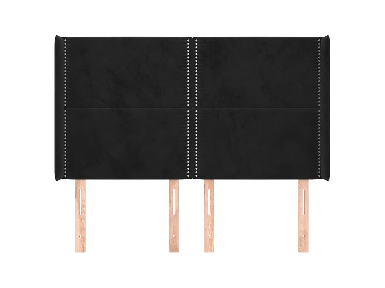 Cabecero | Cabezal de Cama | Mueble cabecero con orejas de terciopelo negro 147x16x118/128 cm