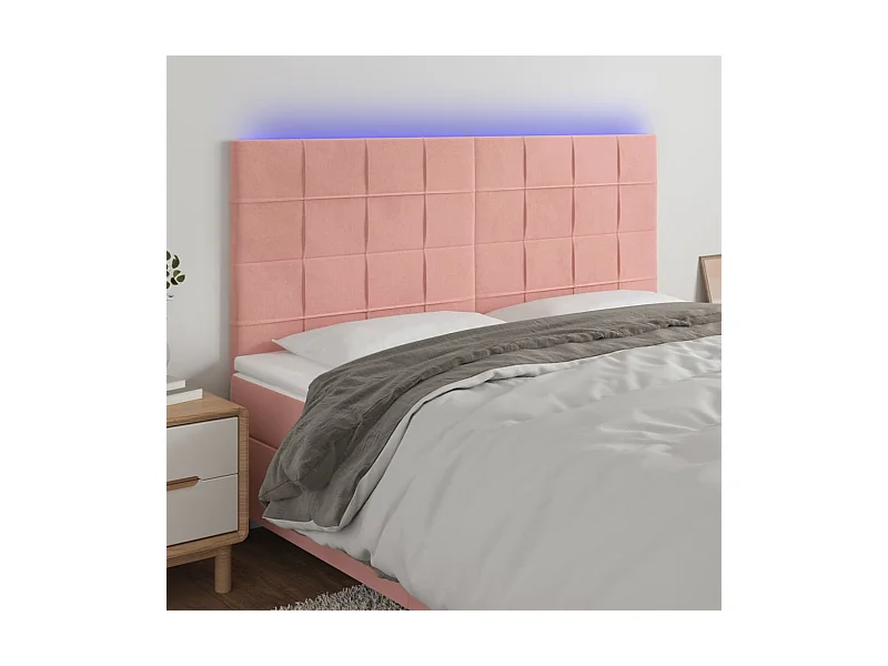 Cabecero | Cabezal de Cama | Mueble cabecero con luces LED terciopelo rosa 180x5x118/128 cm
