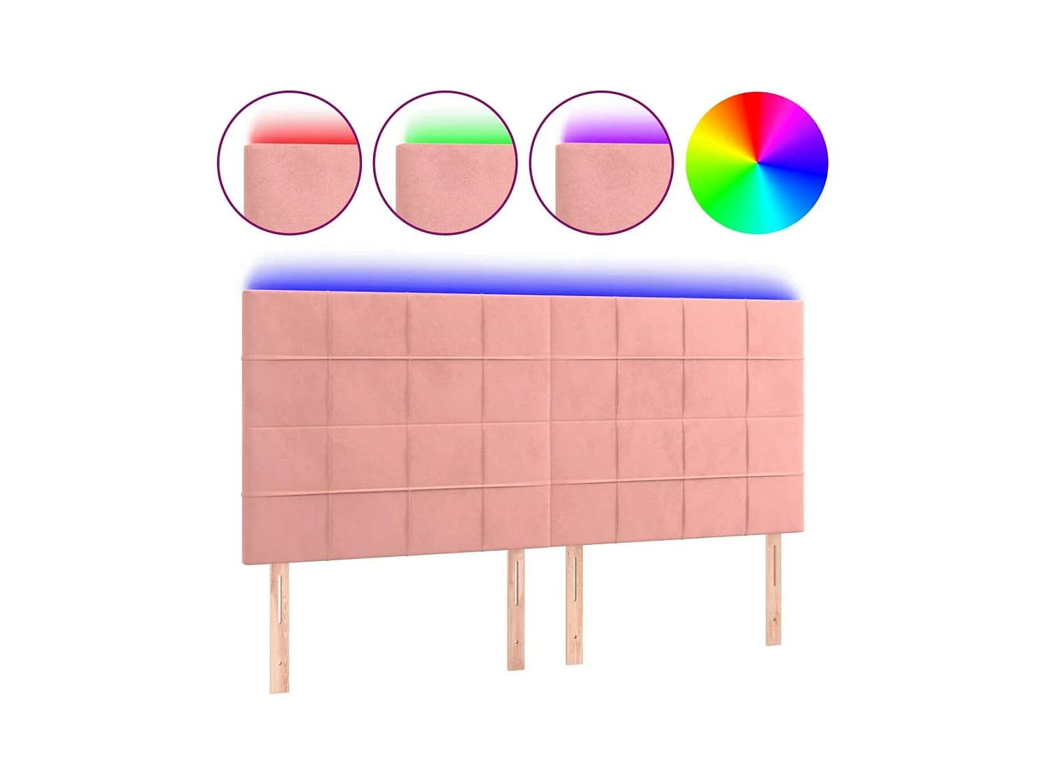 Cabecero | Cabezal de Cama | Mueble cabecero con luces LED terciopelo rosa 180x5x118/128 cm