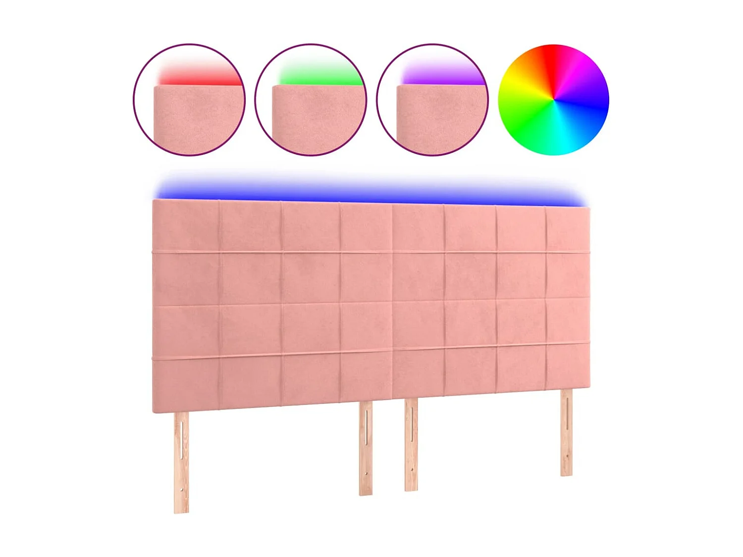 Hoofdbord | Hoofdeinde LED 180x5x118/128 cm fluweel roze