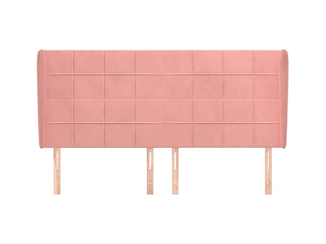 Cabecero | Cabezal de Cama | Mueble cabecero con orejas de terciopelo rosa 183x23x118/128 cm