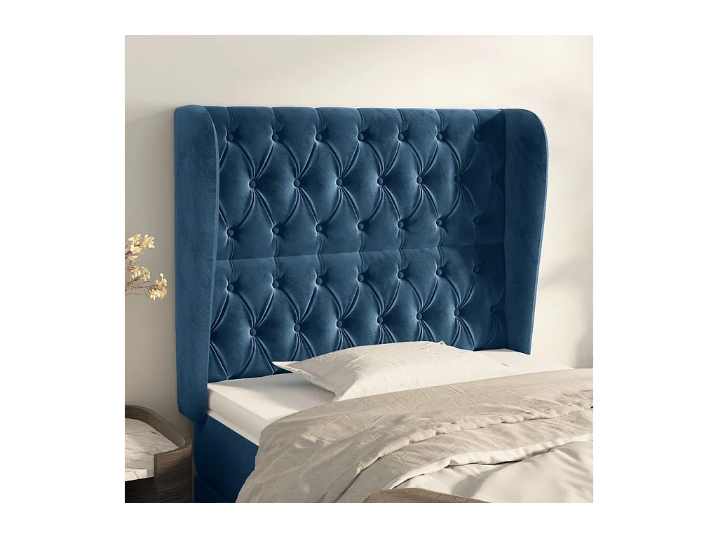 Tête de Lit | Panneau de tête pour lit Moderne avec oreilles Bleu foncé 103x23x118/128 cm Velours