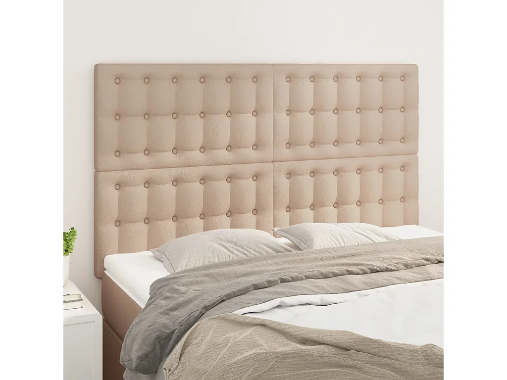 Cabeceros | Cabezal de cama | Mueble de cabecero 4 unidades cuero sintético capuchino 72x5x78/88 cm