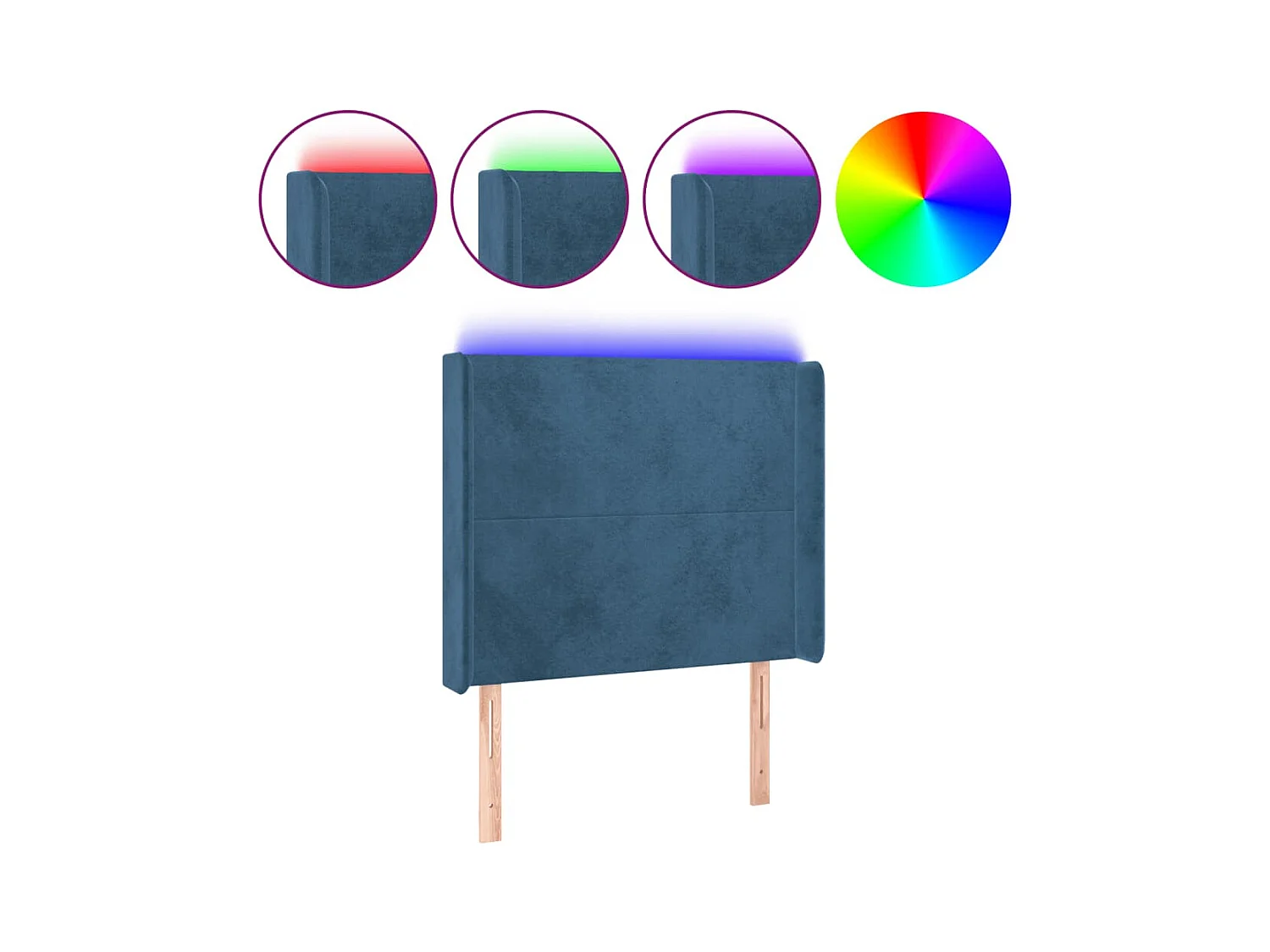 Cabecero | Cabezal de Cama | Mueble cabecero con LED de terciopelo azul oscuro 93x16x118/128 cm