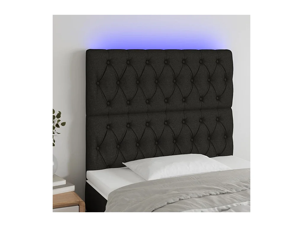 Cabecero | Cabezal de Cama | Mueble cabecero con luces LED tela negro 90x7x118/128 cm