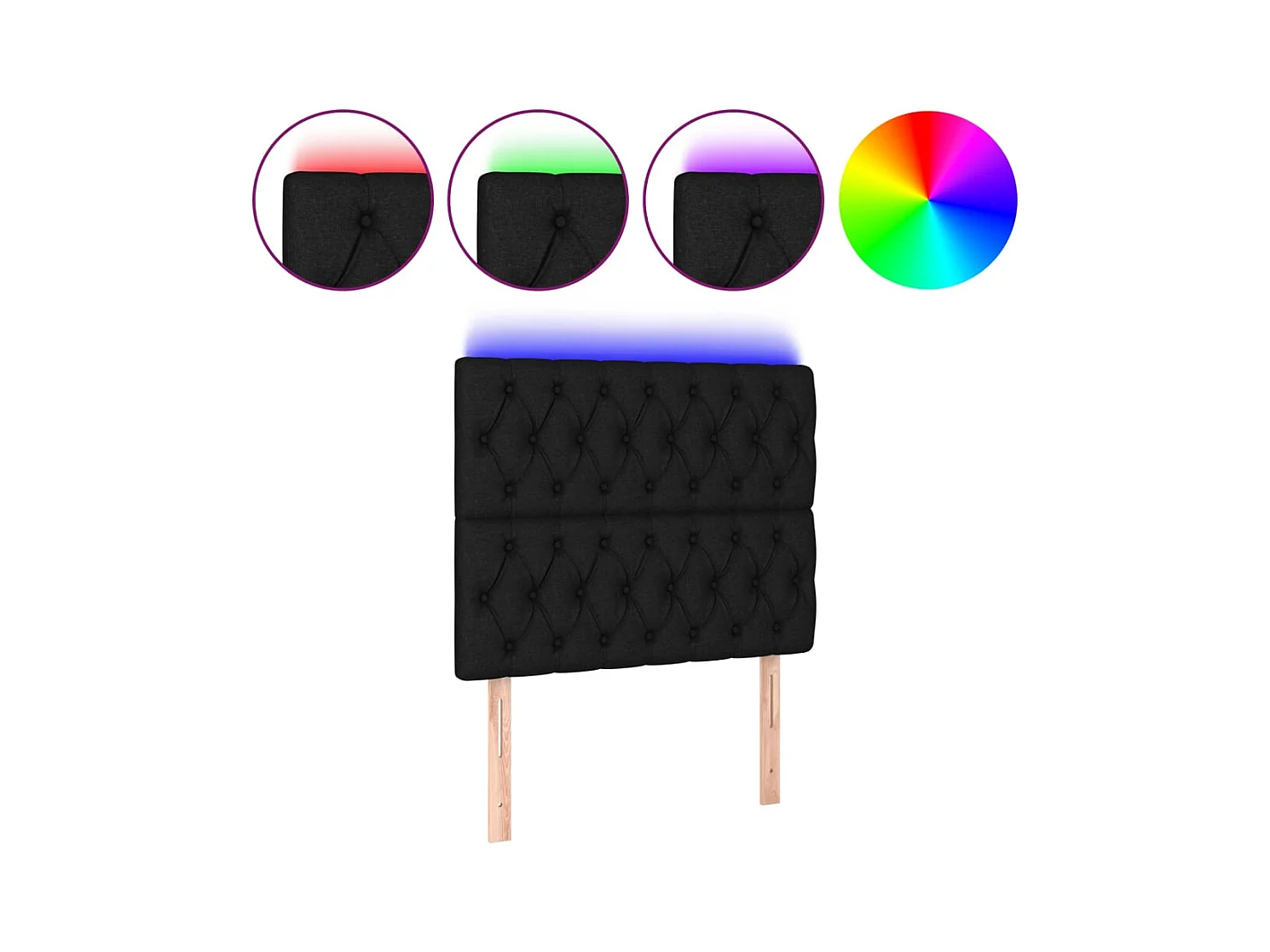 Cabecero | Cabezal de Cama | Mueble cabecero con luces LED tela negro 90x7x118/128 cm