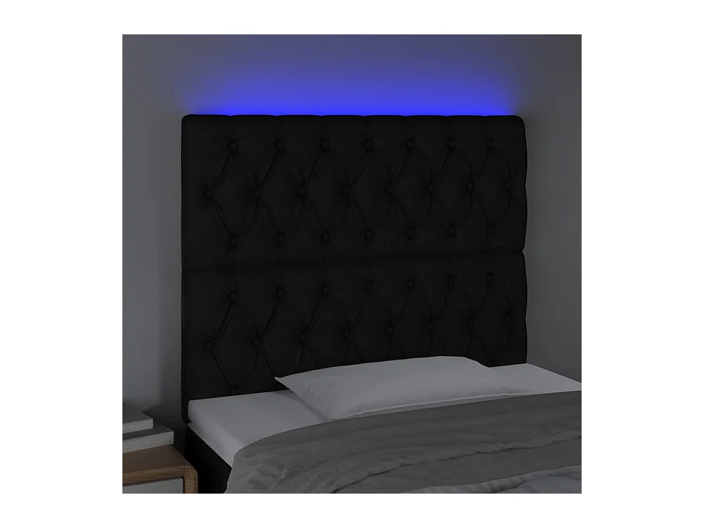 Cabecero | Cabezal de Cama | Mueble cabecero con luces LED tela negro 90x7x118/128 cm