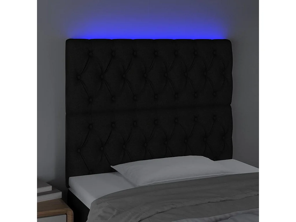 Tête de Lit | Panneau de tête pour lit Moderne à LED Noir 90x7x118/128 cm Tissu