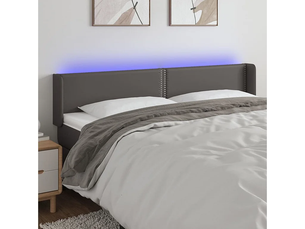 Hoofdbord | Hoofdeinde LED 203x16x78/88 cm kunstleer grijs