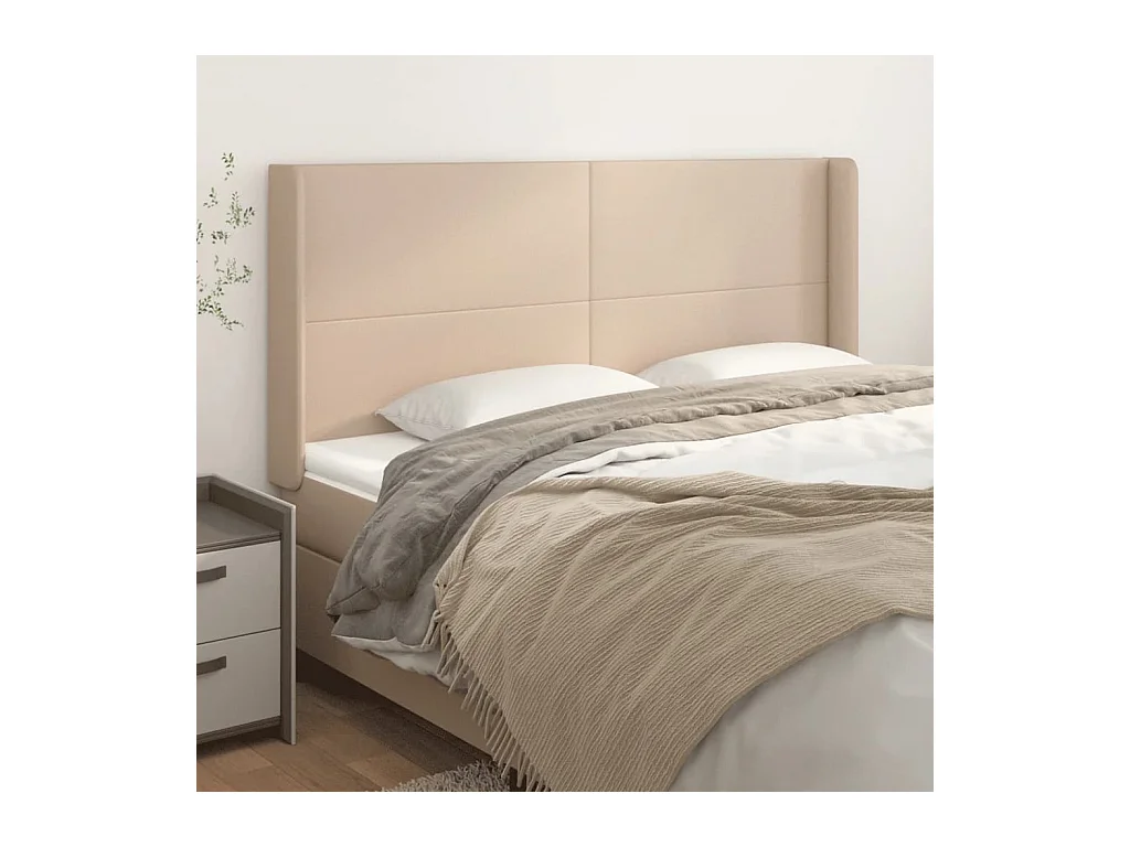 Cabecero | Cabezal de Cama | Mueble cabecero con orejas cuero sintético capuchino 203x16x118/128 cm